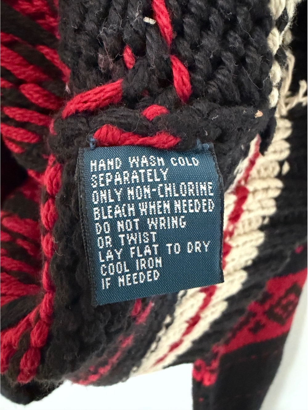 Ralph Lauren VTG 100%Cotton Hand Knit Shawl Neck Aztec Pattern Sweater Size L - Picture 8 of 8